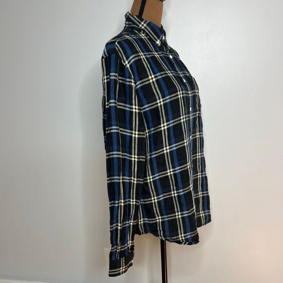 Club Monaco Black Multi Long Sleeve Plaid 100% Linen Button Up Shirt Mens Medium - Picture 11 of 14